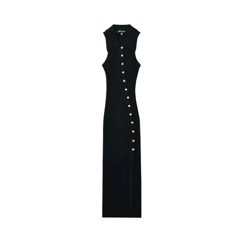 Sleeveless Dress Vestidos Dresses 2025 Woman Vestido Feminino Slim Simple Style All-match Slit Button Solid Color Sexy Commuting