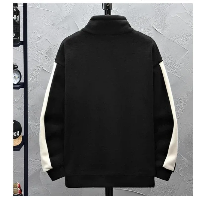 Men Clothing Autumn Winter Contrast Patchwork Thick Casual Hoodies Sweatshirts Long Sleeve Plus Size Fashion Tops Harajuku Trend