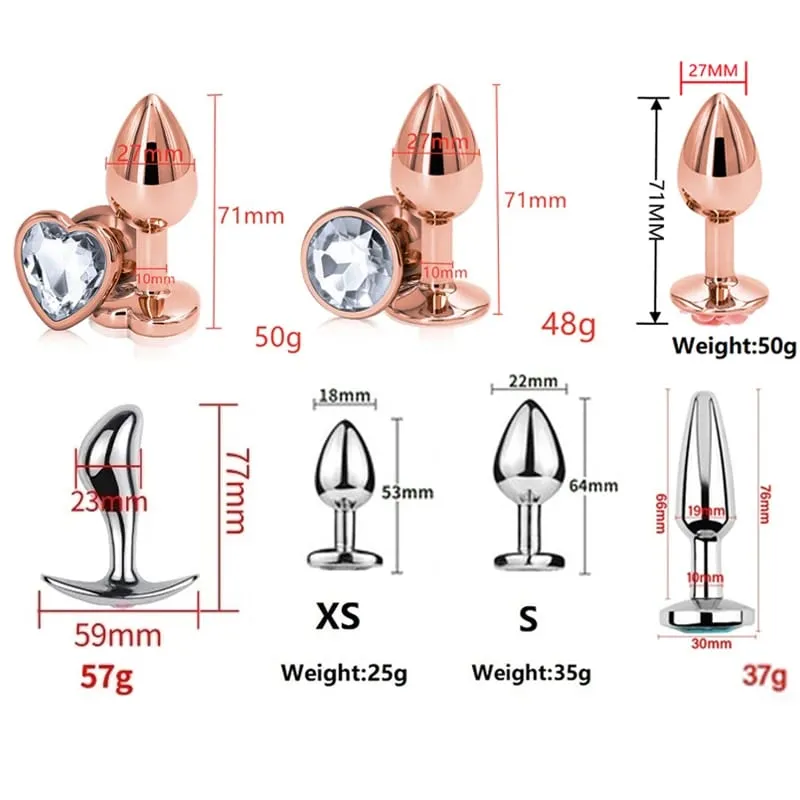 Perline anali in metallo di piccole dimensioni Butt Plug Mini Arcobaleno Butt plug in oro rosa Gioielli in cristallo Trainer Dildo anale Masturbazione Giocattolo del sesso
