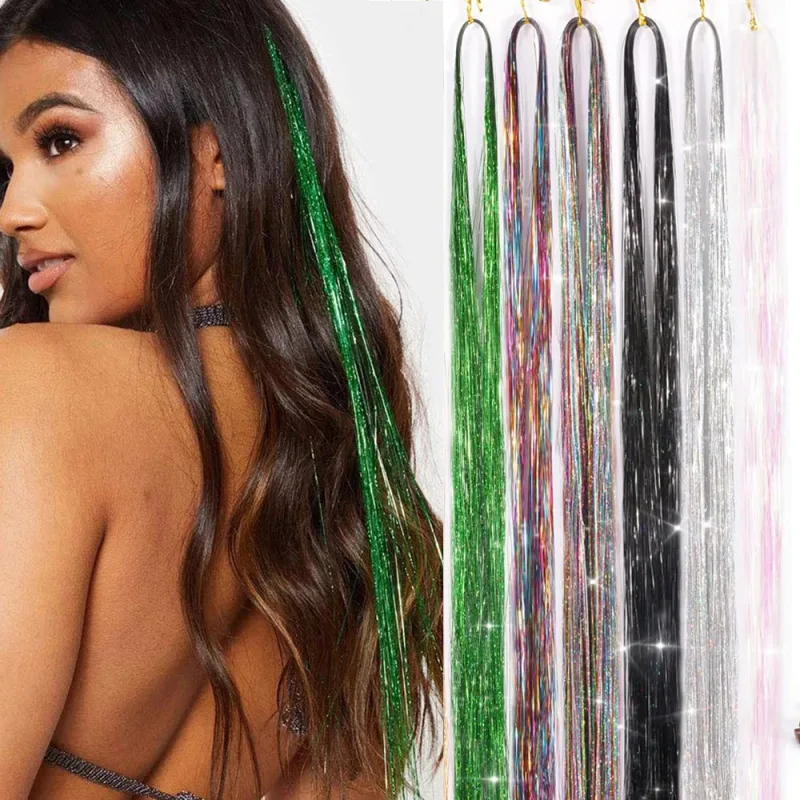 6Pcs/set Sparkle Shiny Hair Tinsel Hair Extensions Dazzles Women Hippie for Braiding Headdress Hair Braiding Tools Long 60cm