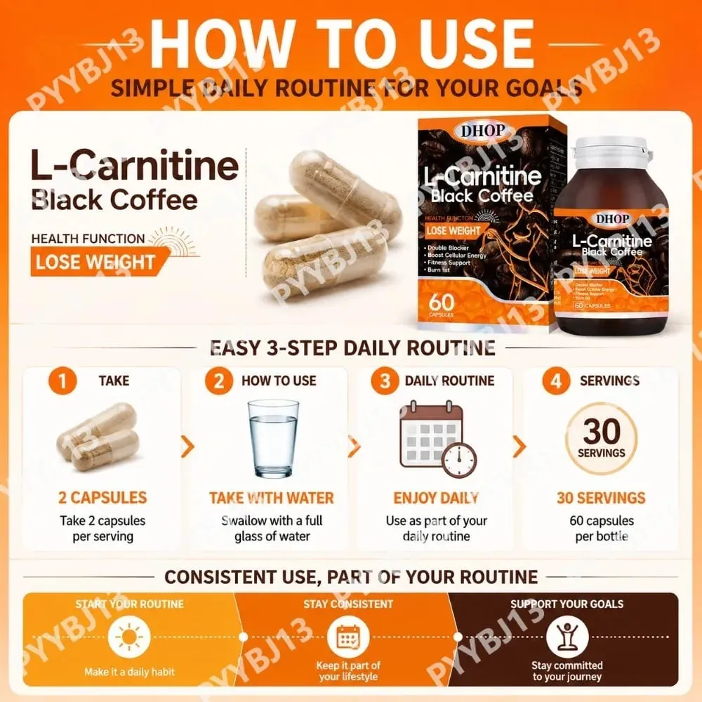 L-Carnitine Black Coffee Capsules - Weight Management & Fat Metabolism Support Cellular Energy Booster Fitness 60 Capsules — image 7