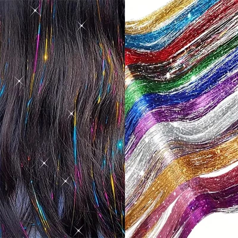 24Inch Laser Color Synthetic Hair Extensions BB Clip In Long Straight Rainbow Highlight Hairpieces Fashion Cosplay Accessories