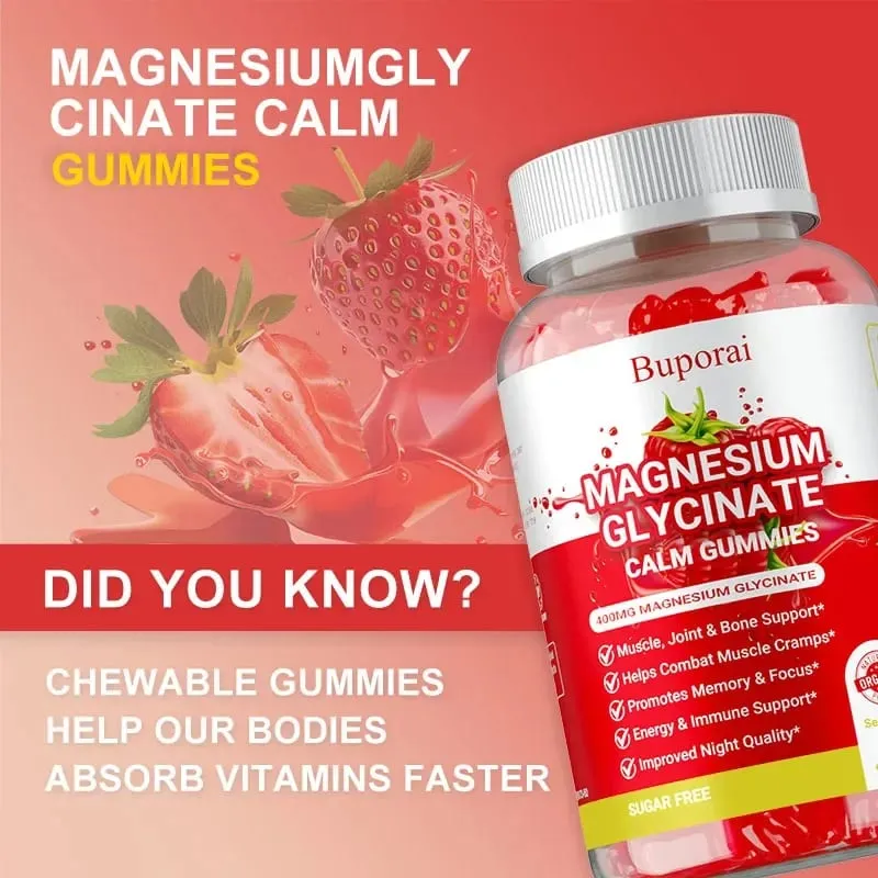 Magnesium Glycinate Gummies - For Sleep Reduce Leg Cramps & Muscle Pain Promote Physical and Mental Relaxation Boosts Energy