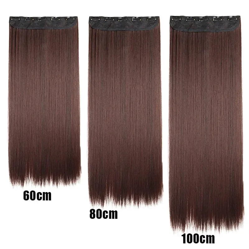 Synthetic 5-Clip One Piece Invisible Hair Extensions Long Straight 24/32/40Inch Heat Resistant Hairpiece for Women