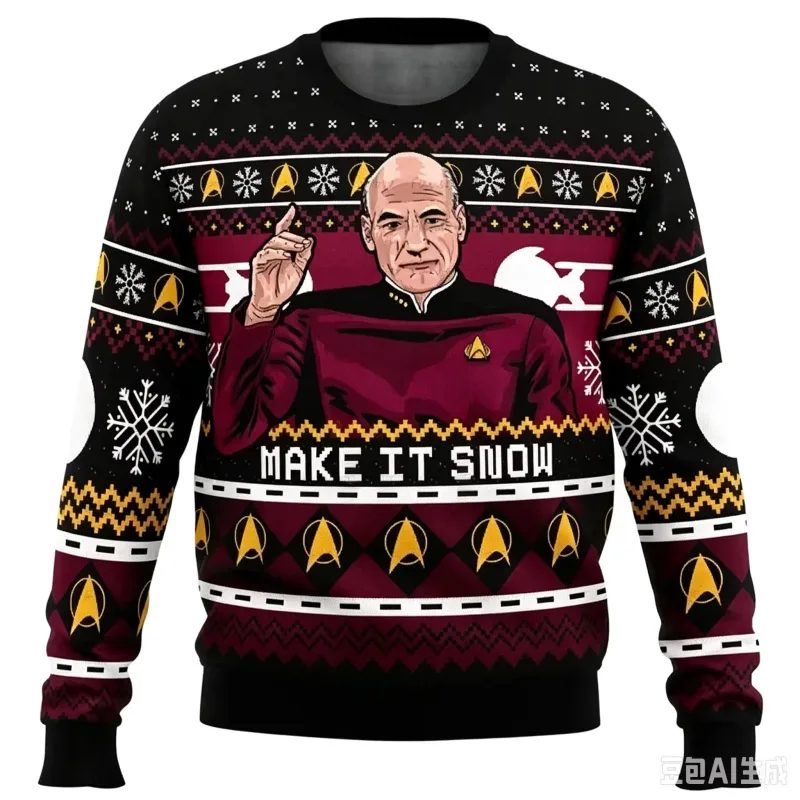 Captain Picard Star Trek Ugly Christmas Sweater Cartoon Anime Women Men Pullover Tops 2026 New Fashion Couple Hoodie Sweatshirt