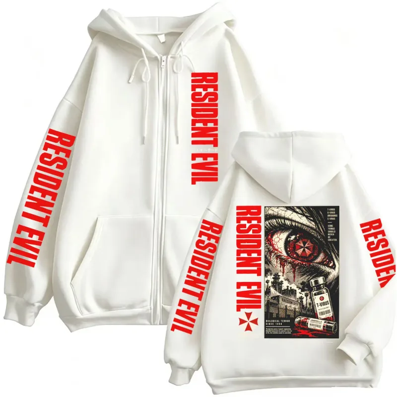 Vintage Resident Evil Zombie Horror Gaming Zip Up Hoodies Men Women Fashion Classic Harajuku Sweatshirts Jacket Coats Streetwear