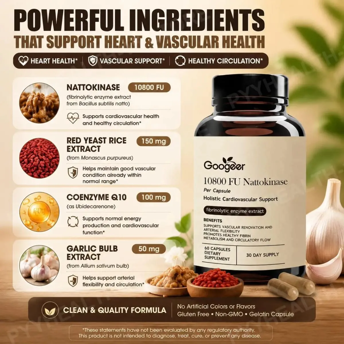 Googeer Advanced Enzyme CoQ10 Formula Kapseln, sauber, vegan, gentechnikfrei, tägliches Wellness-Unterstützungsergänzungsmittel, 60 Kapseln, einfache Anwendung