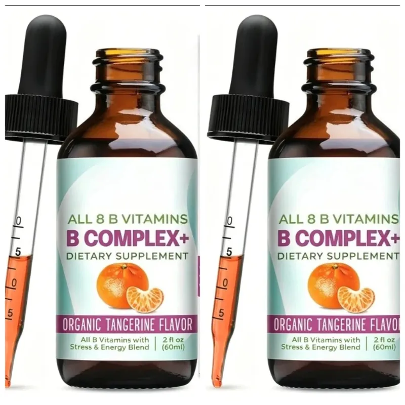 Vitamin B Complex Liquid Drops Supplement Vegan B1 B2 B3 B5 B6 Biotin Folate and Choline Plus Blend for Energy Support 60ml