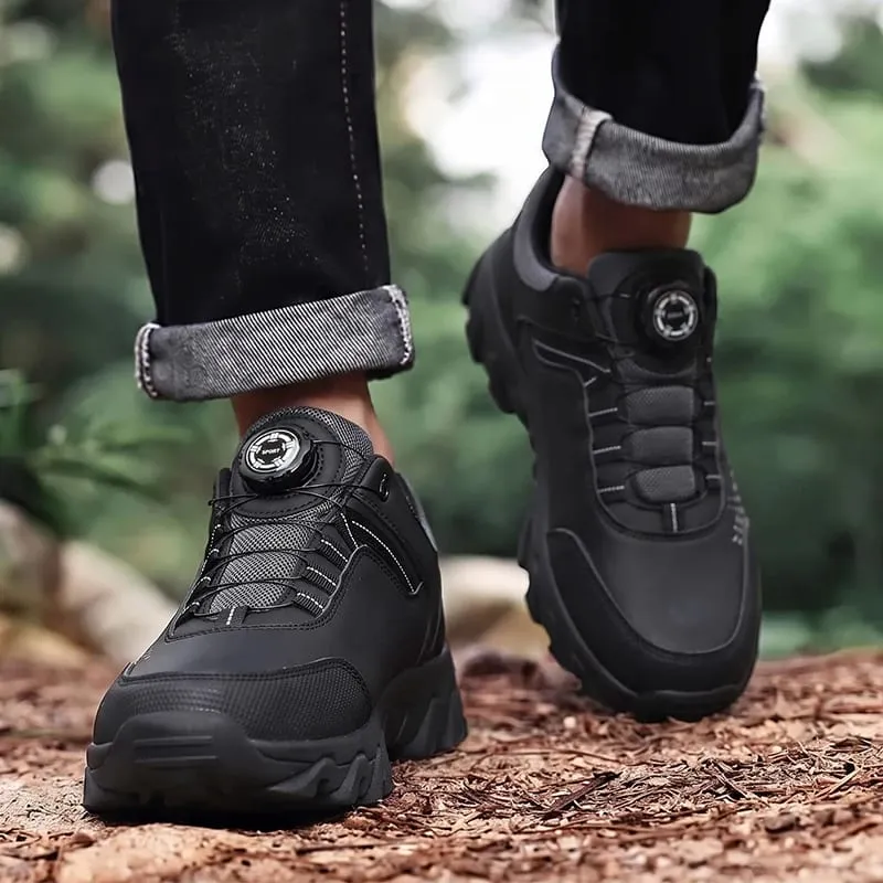 Men Fashion Casual Sneakers Rotary Buckle Design Patchwork Upper Thick Non‑slip Sole Daily Walking Shoes