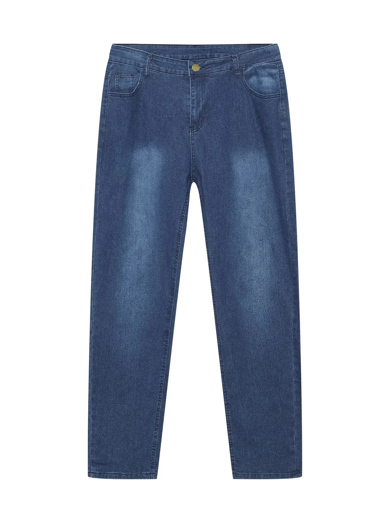 Men New Trendy Slim Fit High Waist Denim Pants Washed Straight‑Leg Casual Jeans For Men