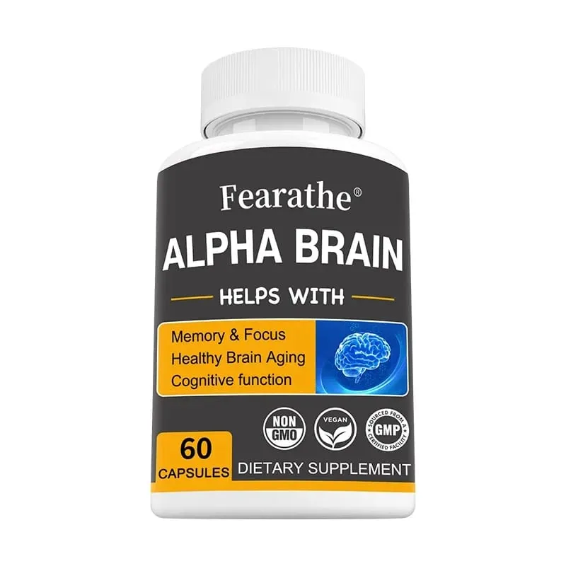 Alpha Brain Nootropics תוסף מוח לגברים ולנשים - זיכרון בהירות נפשית וקוגניציה עם ויטמין B6 Focus Capsules