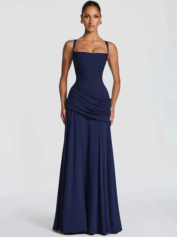 Mozision épaules dénudées dos nu Sexy robe Maxi femmes élégant sans bretelles sans manches moulante froncé Club fête longues robes femme