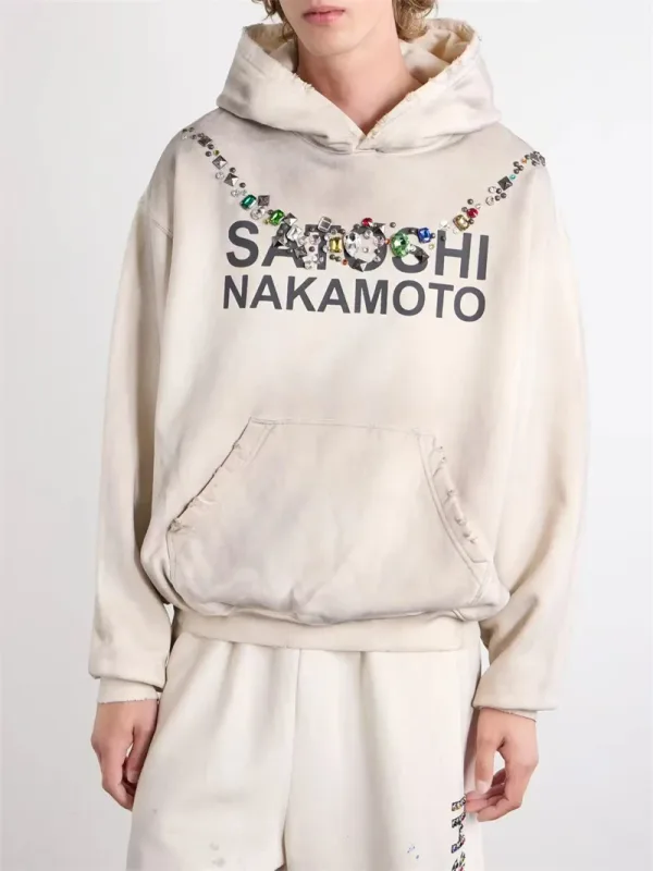 Autumn/Winter SN Necklace Letter Print Washed Vintage Hoodie High Street Casual Cotton Loose Sports Versatile Trendy Tops Men