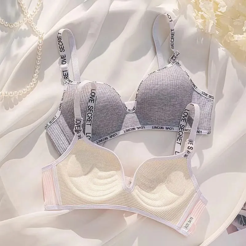 Sexy Alphabet Shoulder Strap Non-steel Ring Push Up Bra For Women Palm Cup Support Anti-sagging Breathable Lingerie