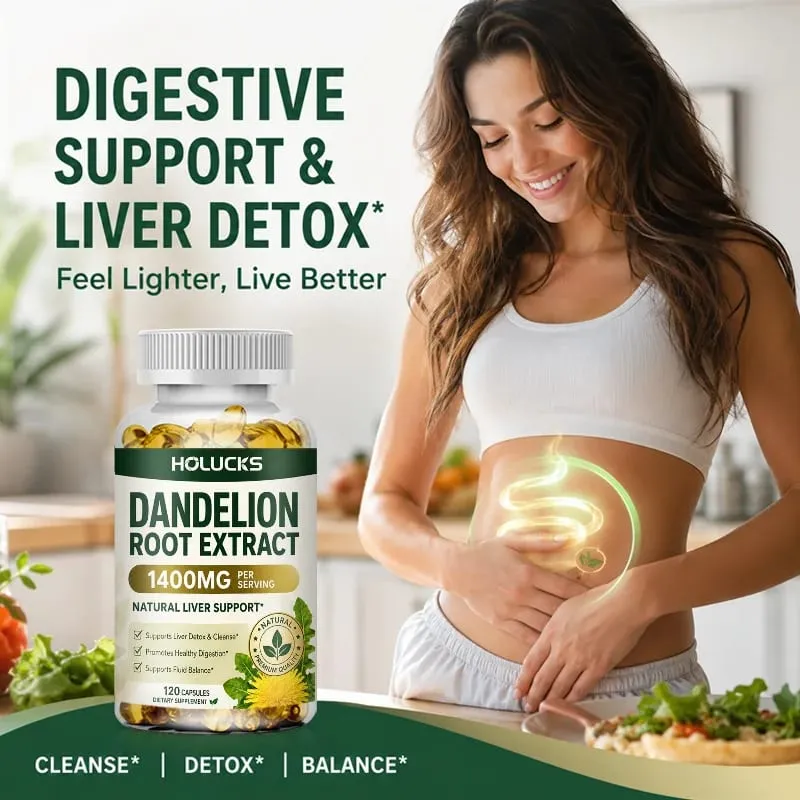 Natural Dandelion Root Extract 1400mg Capsules Support Liver Detox Cleanse Aid Digestive Fluid Balance & Light Daily Vitality