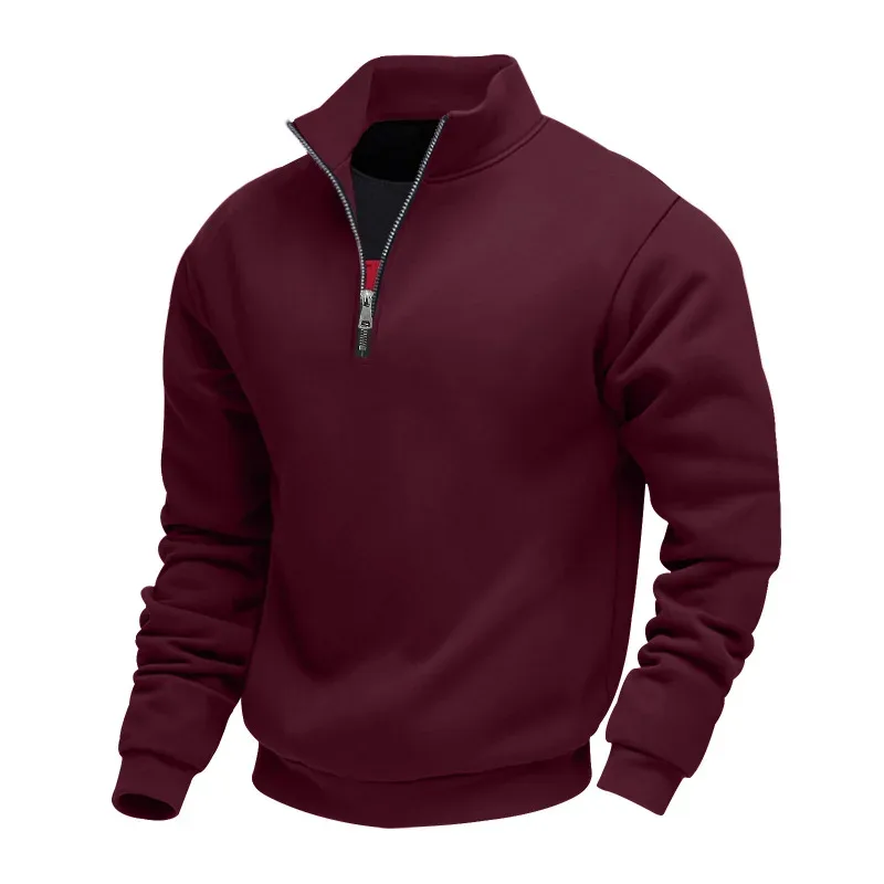 2026 New Fleece Lined Half Zip Sweatshirt for Men, Autumn Winter Solid Color Plus Size Casual Pullover Hoodie Daily Leisure Wear