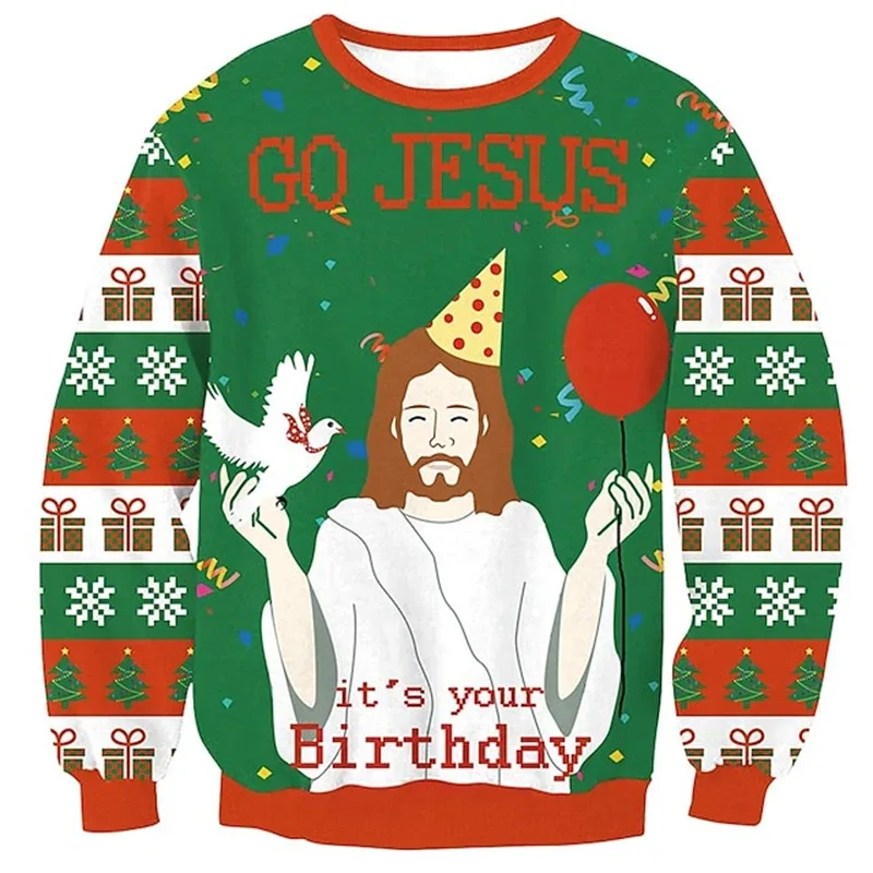 Funny Santa Claus Pattern Ugly Christmas Sweatshirt Men New 3d Printed Xmas Party Crew Neck Long Sleeve Women New Year Hoodies