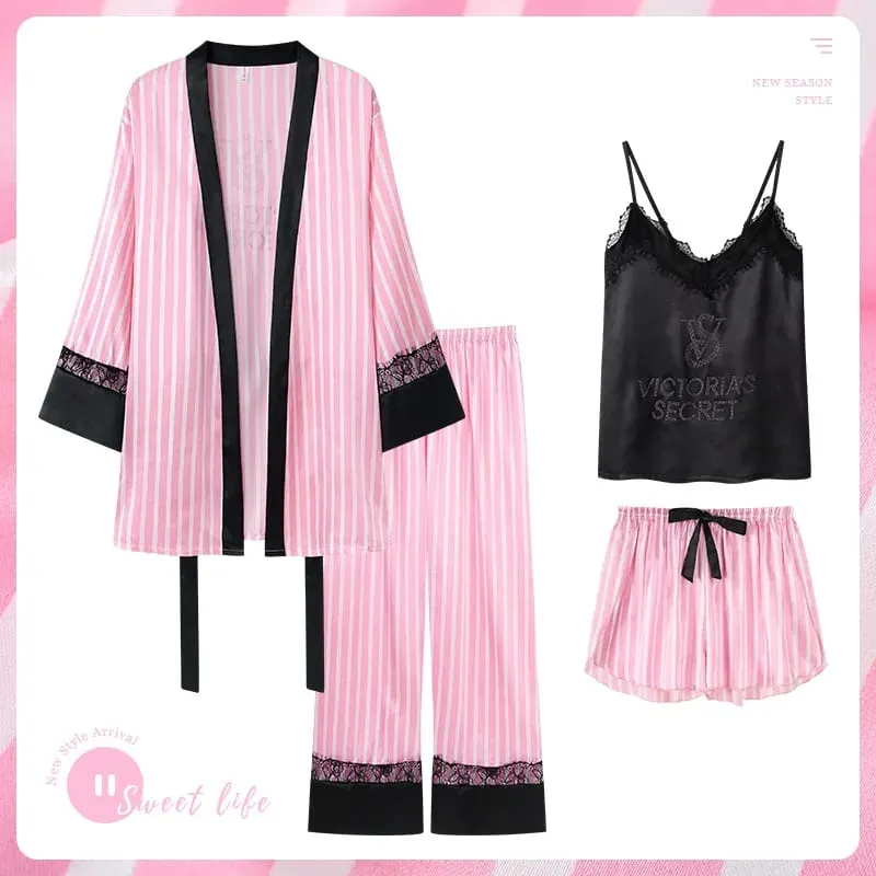 Sleepwear Chemise Nightwear Underwear Ice Silk Pajamas Set Robe New Victoria's Secret Sexy Womens Lace Trim Homewear Ladies