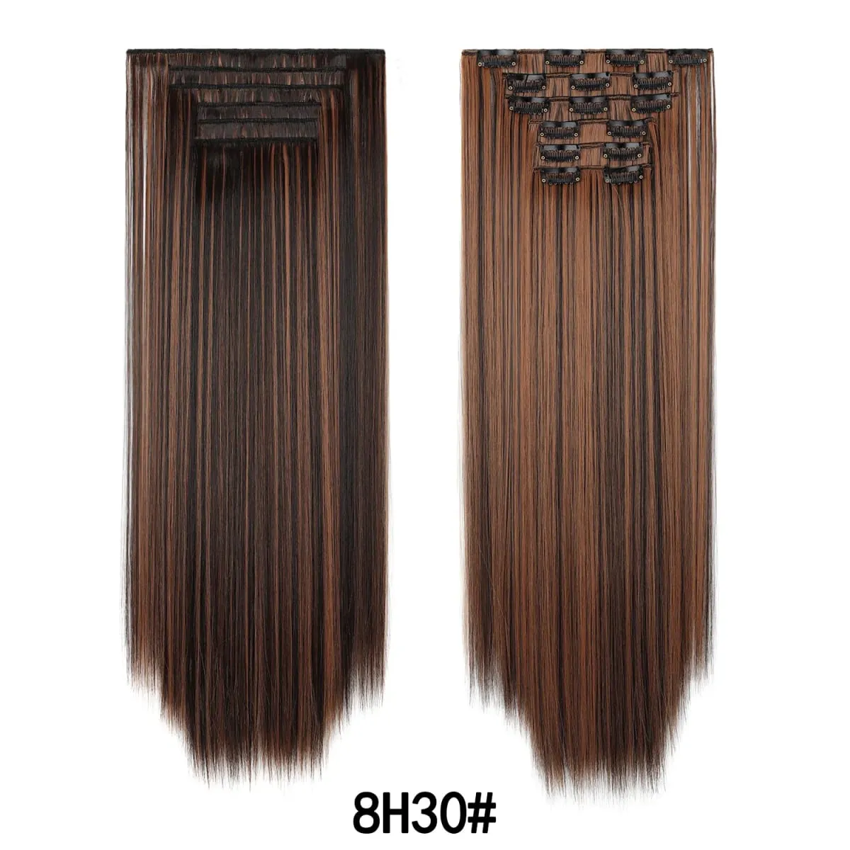 24 Inch 6PCS Clip In Hair Extensions Straight Synthetic Hair Extensions Dark Brown Long Natural Looking Hair Piece for Women