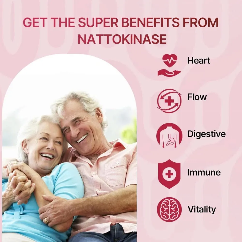 Nattokinase Supplement with CoQ10 Red Yeast Rice Quercetin Bromelain Support Blood Flow Heart Health Digestive Aid Energy