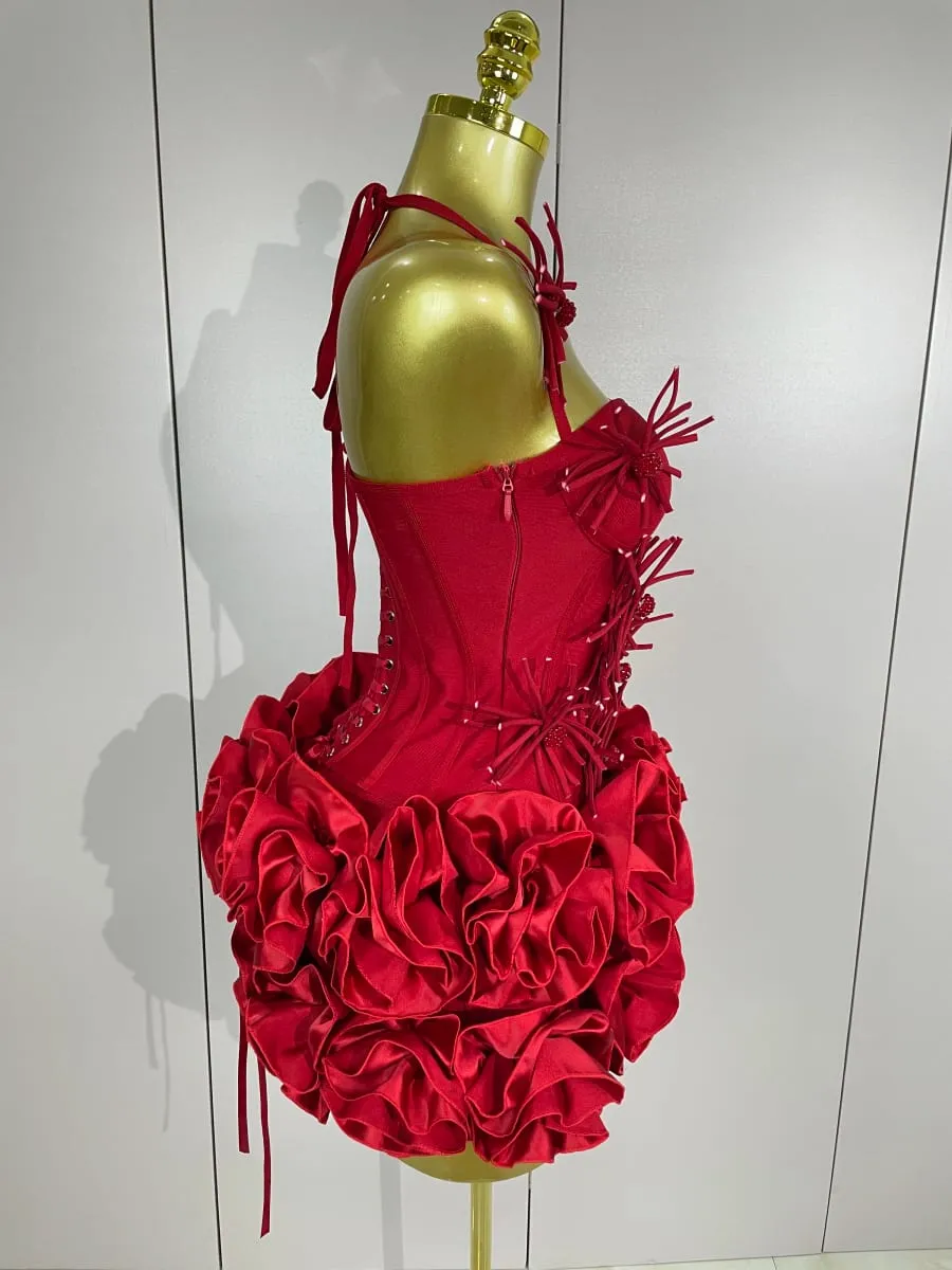 Sexy Halter Prom Gown Celebrity Club Two Piece Set Cocktail Elegant Women Fashion Luxury Birthday Party Red Black Bandage Outfit