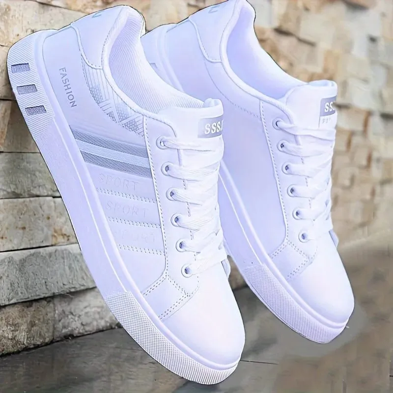 Men's Low-Top Lace-Up Sports Shoes Breathable Synthetic Material with Comfortable Fabric Lining Anti-Slip PVC Sole Striped Design Suitable for Casual and Outdoor Wear Daily Sneakers | Minimalist Style