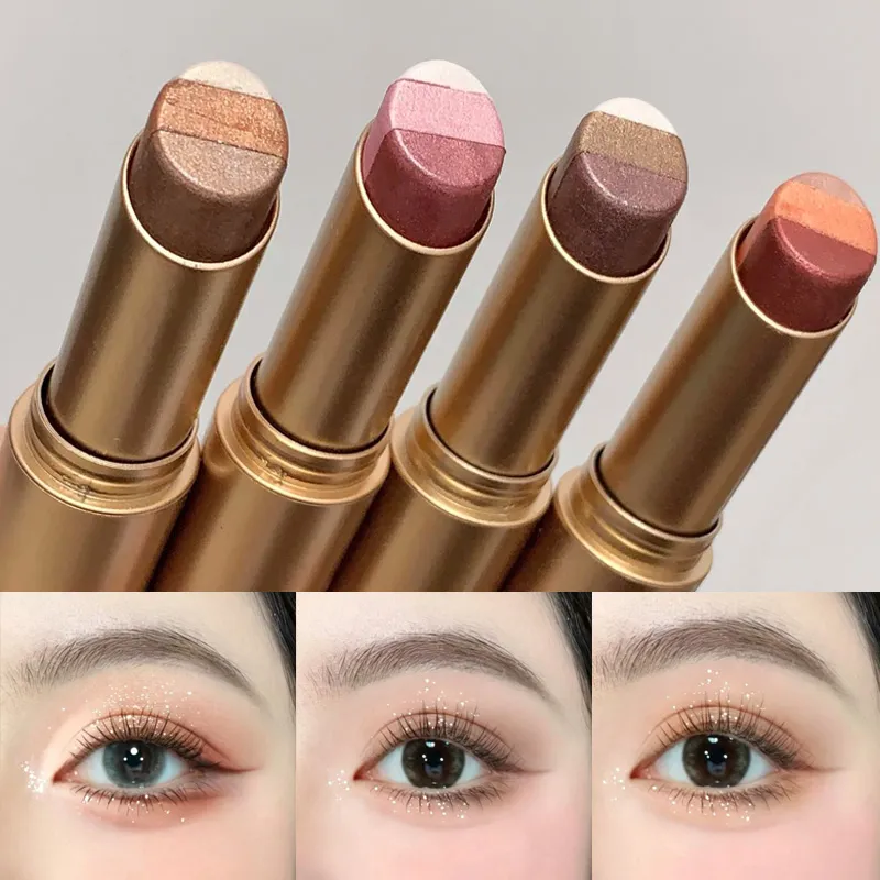 Kakashow Three Color Pearl Glitter Eye Shadow Stick Gradient Delicate Shiny Eyeshadow Waterproof Long Lasting Daily Eye Cosmetic