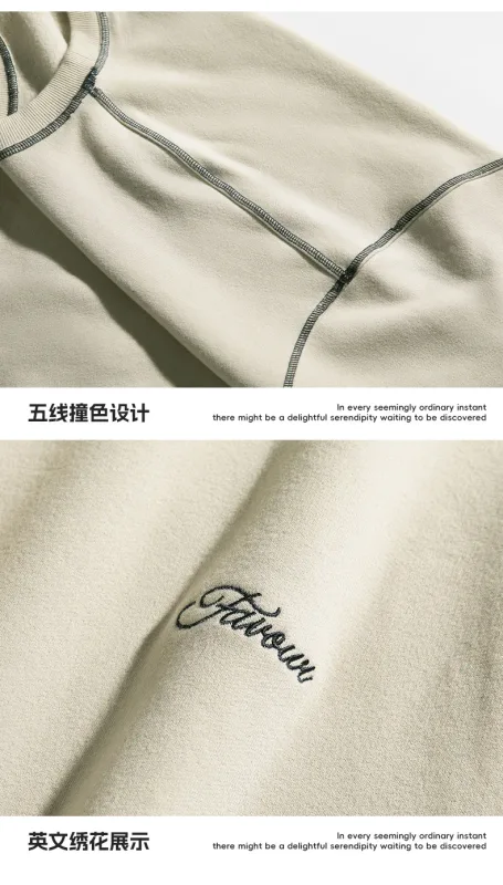 2025 Spring New Fashion Men's Color-coded Casual Trendy Long Sleeve O-neck Heavy Duty Pullover Male Vintage Hoodies Tops Clothes