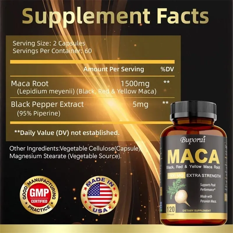 Maca Capsules - Reduce Fatigue Hormone Balance Regulate Mood Improve Athletic Performance Increases Energy and Endurance