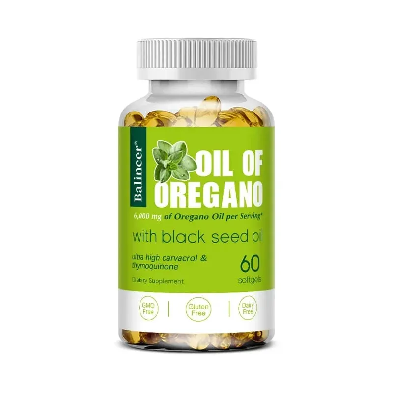 Oil of Oregano Softgels 6000mg feketemag olajjal 200mg | Nem GMO-immuntámogatás Az emésztés és a légzőrendszer egészségének elősegítése