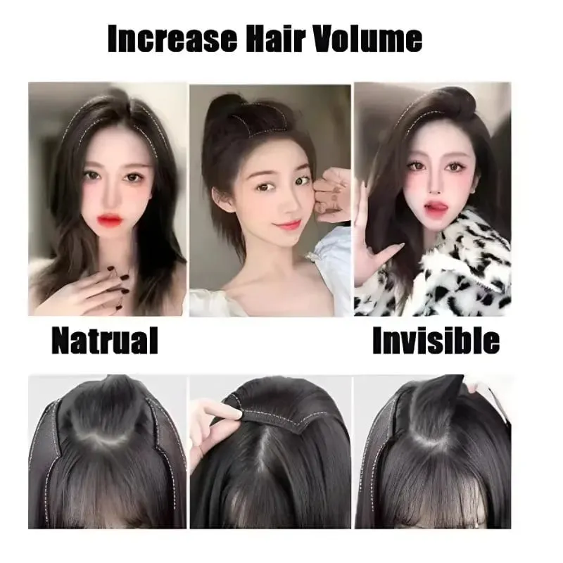 Synthetic Short Straight Pad Invisible Hair Extension Lining of Hair Top Side Cover Hairpiece for Women