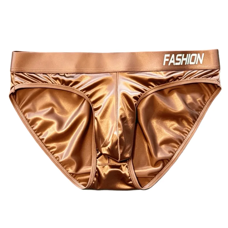 Men Glossy Satin-like Smooth Brief Ice-Silk Hip Wrap LargePouch Satin Silky Briefs Low Waist Gradient Letter Glossy Underwear