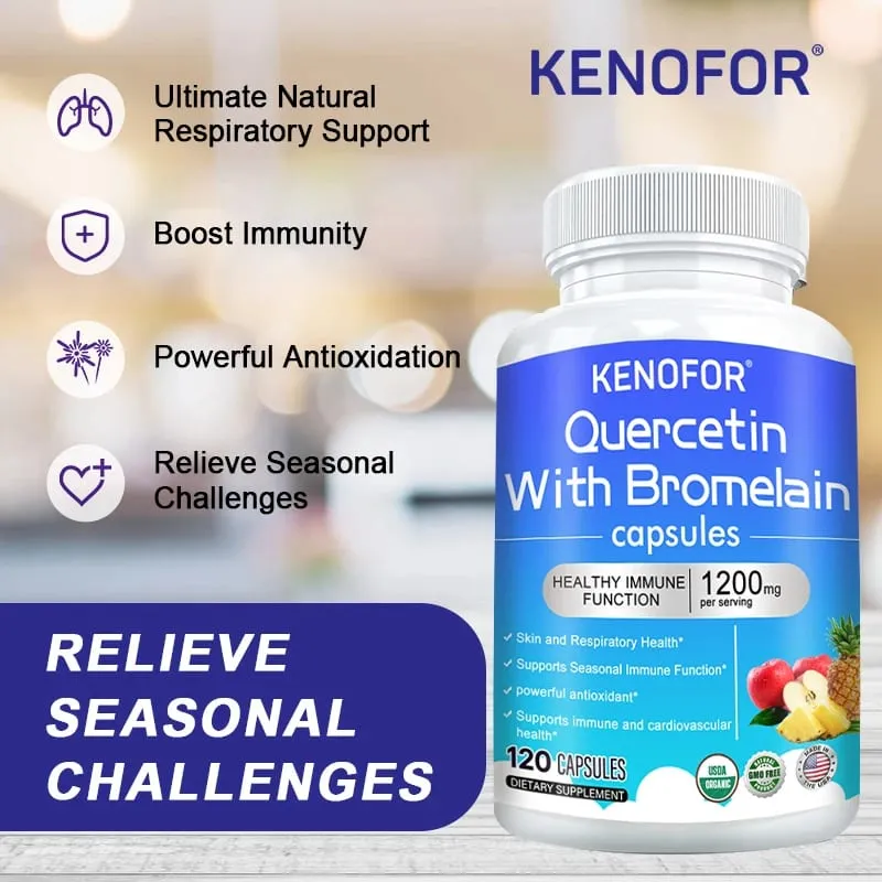 Capsules complexes de quercétine + bromélaïne 1200 mg – Soutien immunitaire articulaire et digestif avec vitamines C et D3 30/60/120 points