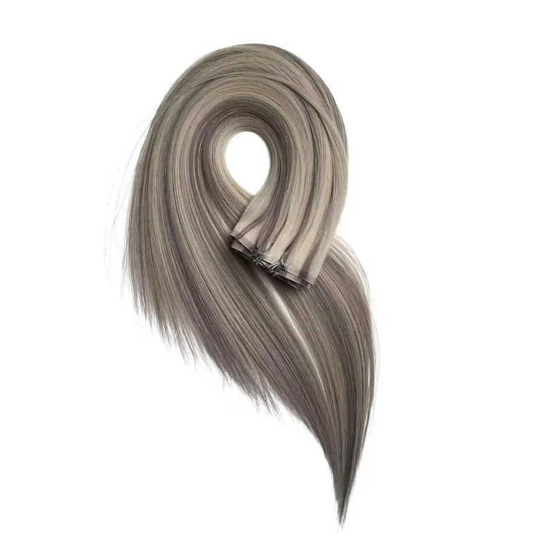 Clip de PU grueso de 160g en extensiones de cabello humano, cinta de trama sin costuras con Clip para extensiones de cabello invisibles de cabello crudo grueso