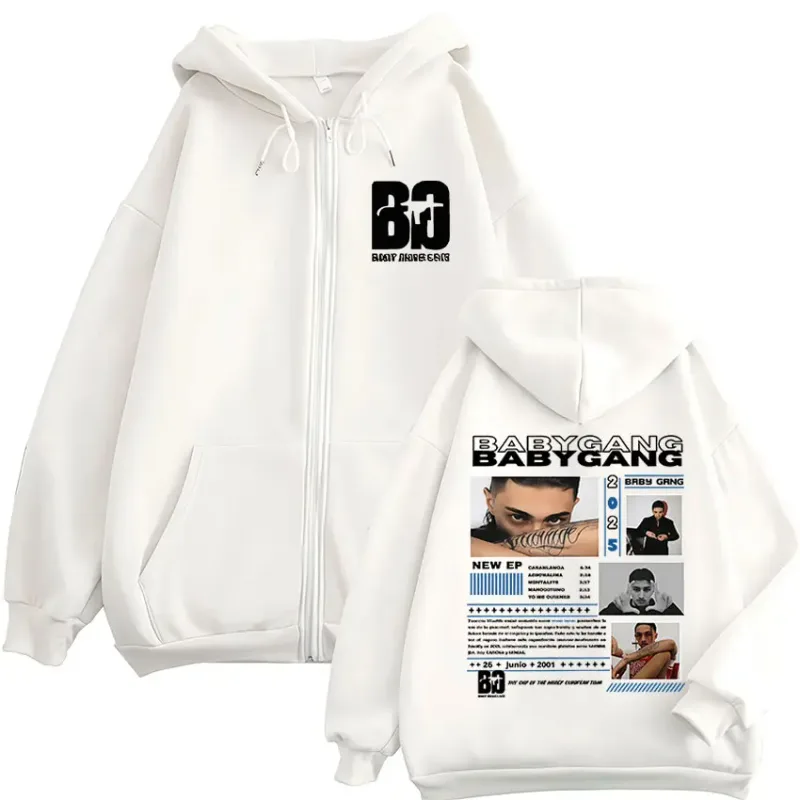 Sudadera con capucha y cremallera para hombre, rapero Baby Gang 2025, sudadera gótica de manga larga con cremallera, abrigos Vintage de gran tamaño, chaqueta con capucha, 2025