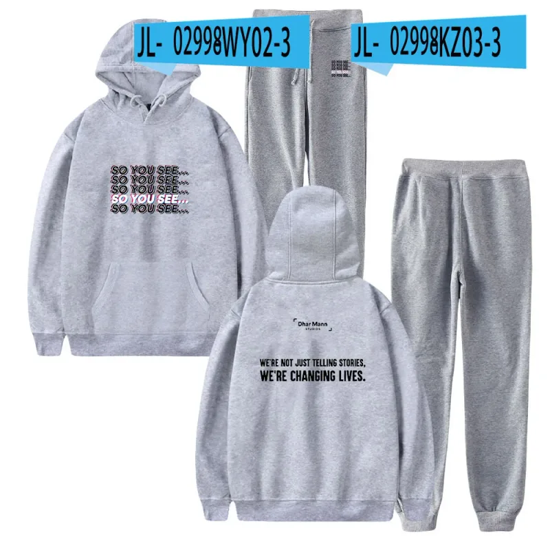 Harajuku Comfortable Funny so you see Print Sweatshirt Sweatpants Suit Men/Women Hoodies+ Trousers Suit Cute 2 Piece Set Clothes