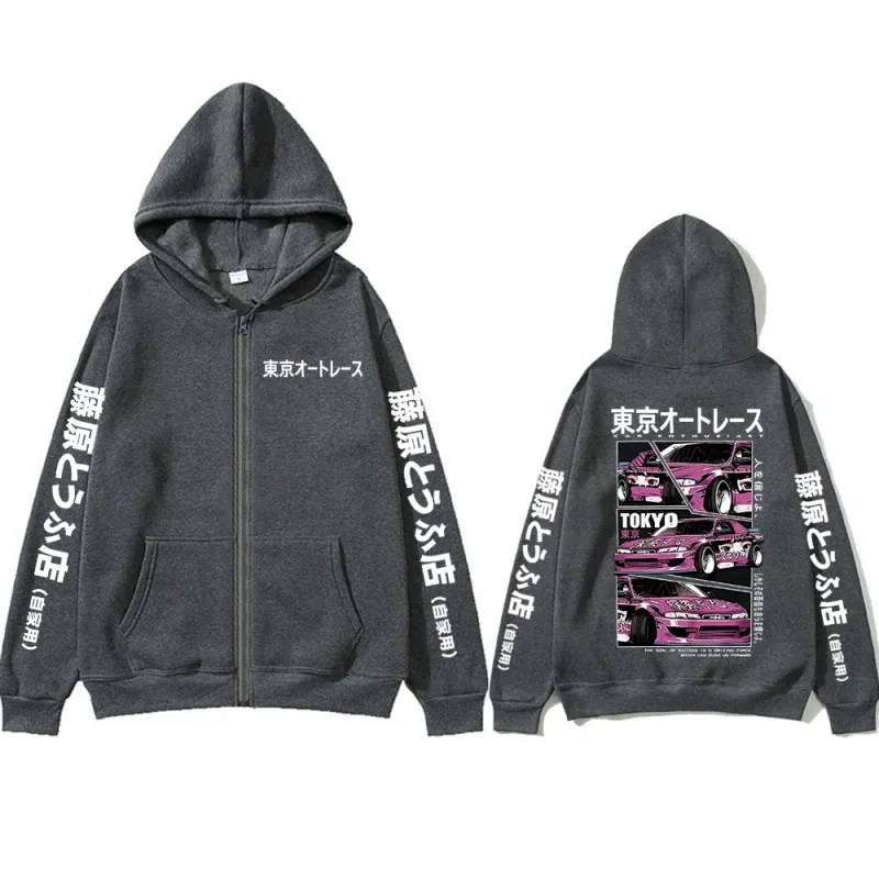 Anime Tokyo Initial D Drift AE86 Takumi Fujiwara JDM Car Zipper Hoodies Men Women Fashion Casual Zip Up Sweatshirts Jackets Coat
