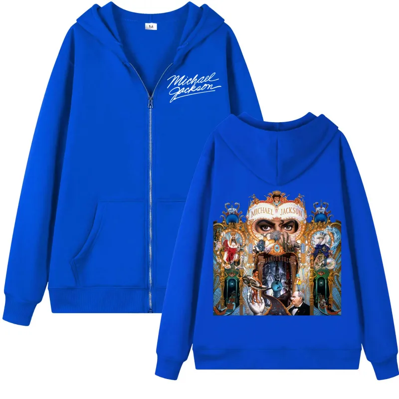 Singer Michael Jackson Album Graphic Zipper Hoodie Men Women Fashion Rock Zip Up Pullovers Harajuku Y2k Style Hooded Sweatshirts