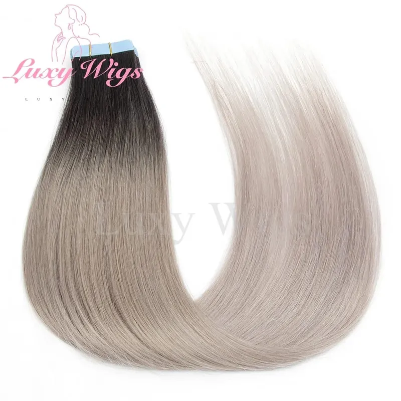 Highlights Gray Tape in Hair Extensions Human Hair Straight Black Blonde Seamless PU Skin Weft Tape In Hair Extensions 20PCS