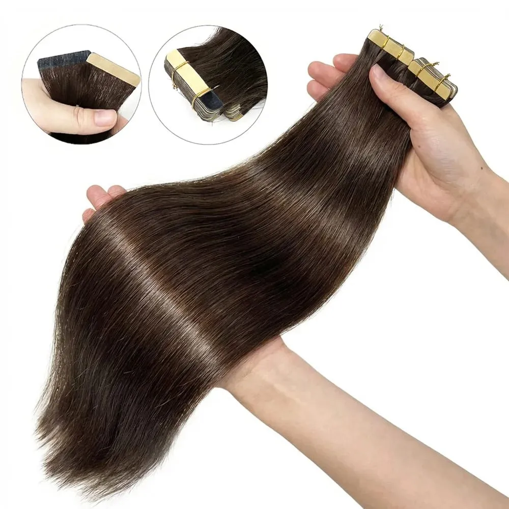 Tape In Hair Extensions Straight 100% Human Hair 16A 50 300G Color Adhesive Replaceable Seamless Skin Weft brown Tape 21 pcs For Women