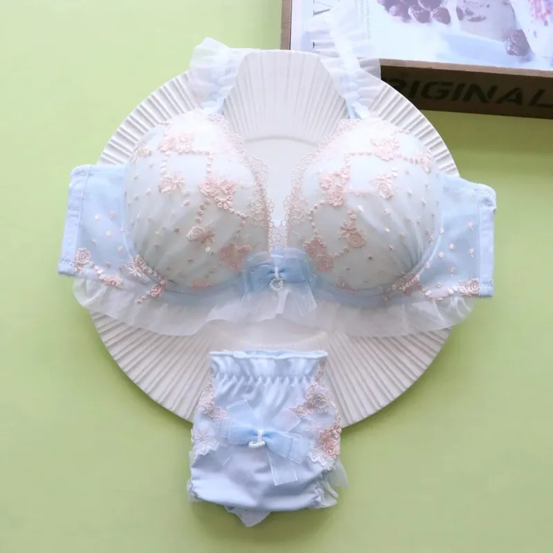 Conjunto de lencería de encaje sexy para mujer, sujetador con aros push-up con diseño de inmersión baja, transpirable y cómodo
