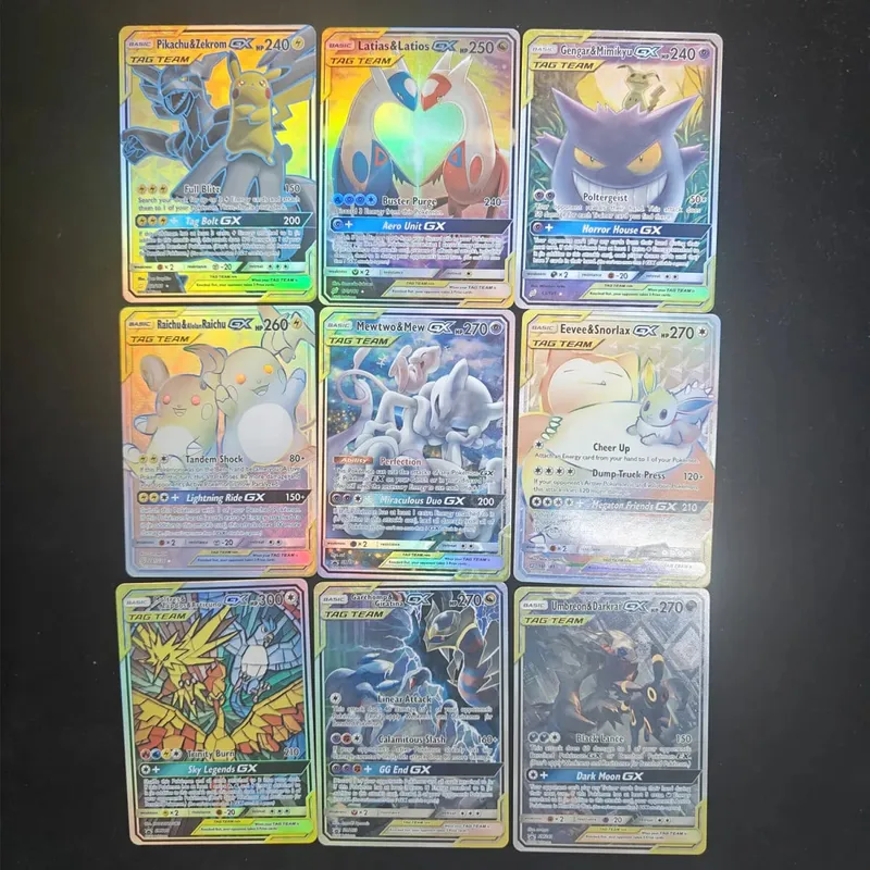 DIY PKM TCG Card TAG TEAM Latias & Latios Gengai Mimikyu Mewtwo Mew Moltres Zapdos Articuno GX Trading Card Game