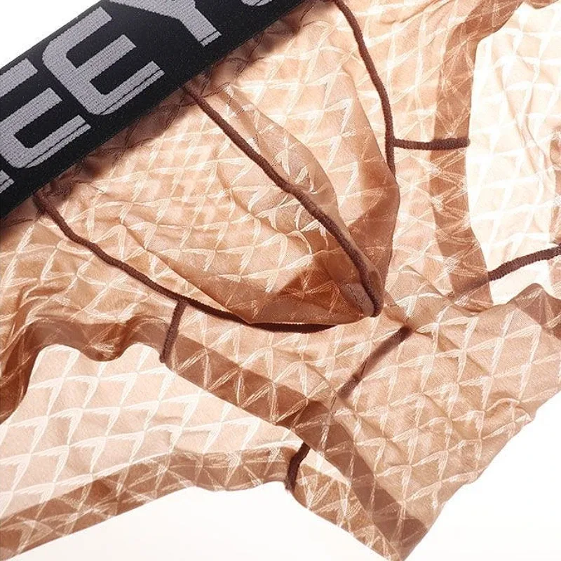 Sexy Men Underwear Ice Silk Rhombus Ultra-thin Transparent Soft Man Briefs Hip Lifting Breathable Elastic Mens Panties Low Waist
