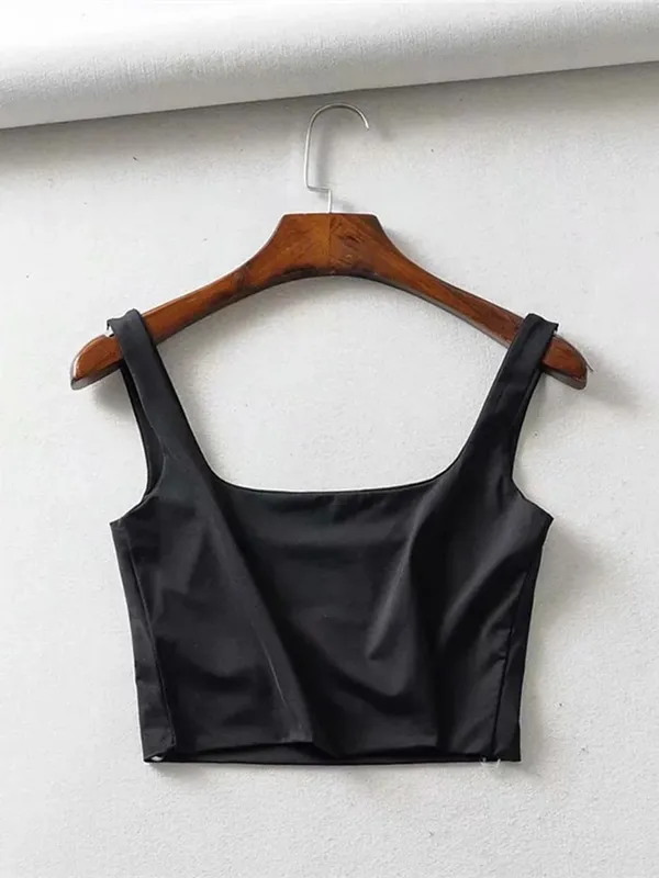 Venda quente 2025 verão feminino sexy sem mangas topos moda curto gola quadrada regatas 4 cores