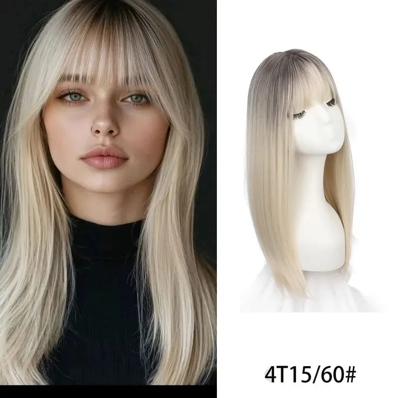 Synthetic Hair Woman Topper Clip In With Bangs Hairpiece Hair Extension Thin Breathable Blonde Toppers Hair Women Wig Fake Hair