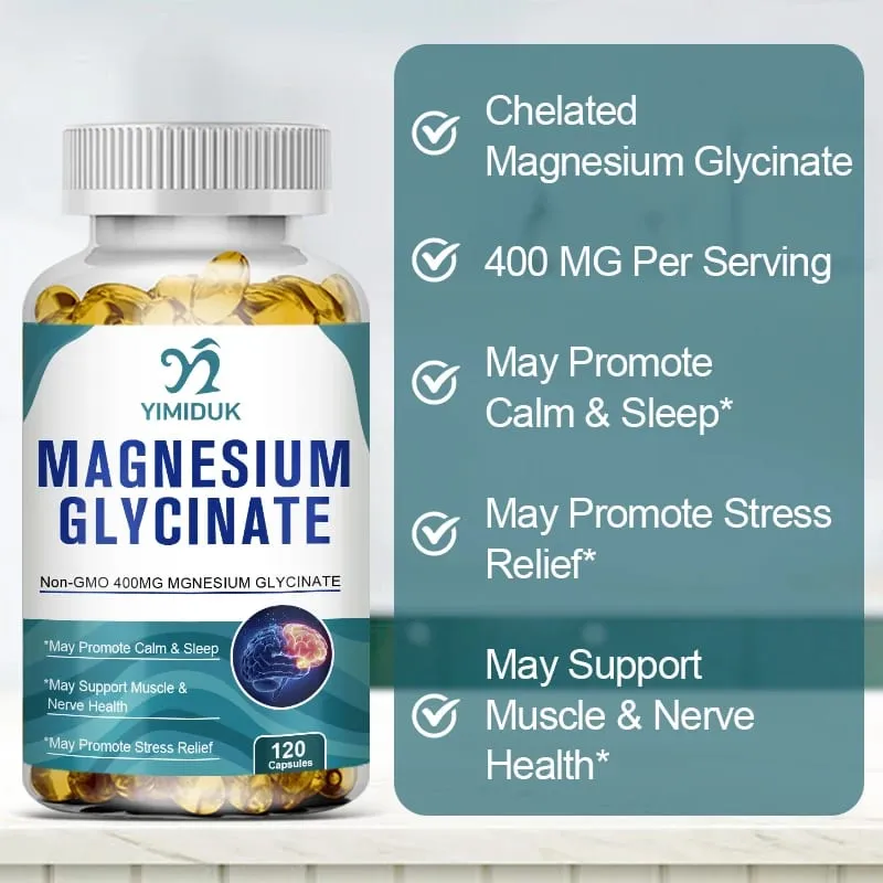 Yimiduk Pure Magnesium Glycinate Supplement with Vitamin B6 for Fights Fatigue Cramps & Heart Health Reduces Anxiety Vegan