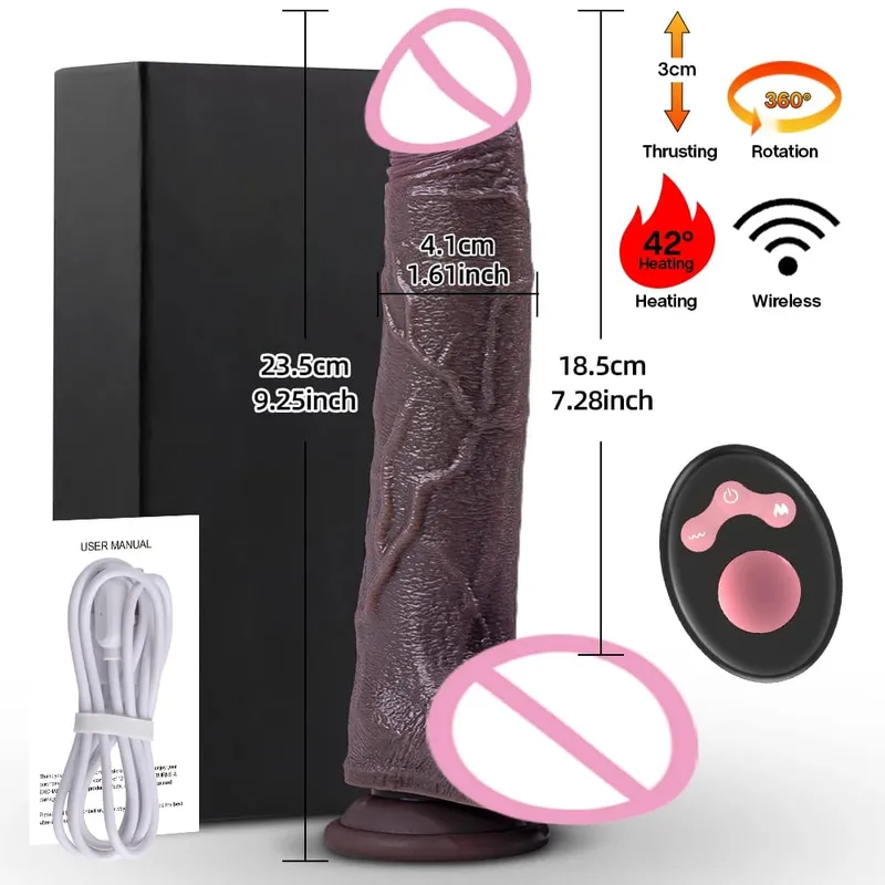Thrusting Dildo Black Dick Elescopic Vibrating Dildo Vibrator Heating Sex Toy G-Spot Anal Stimulation Vibrating For Women — image 15