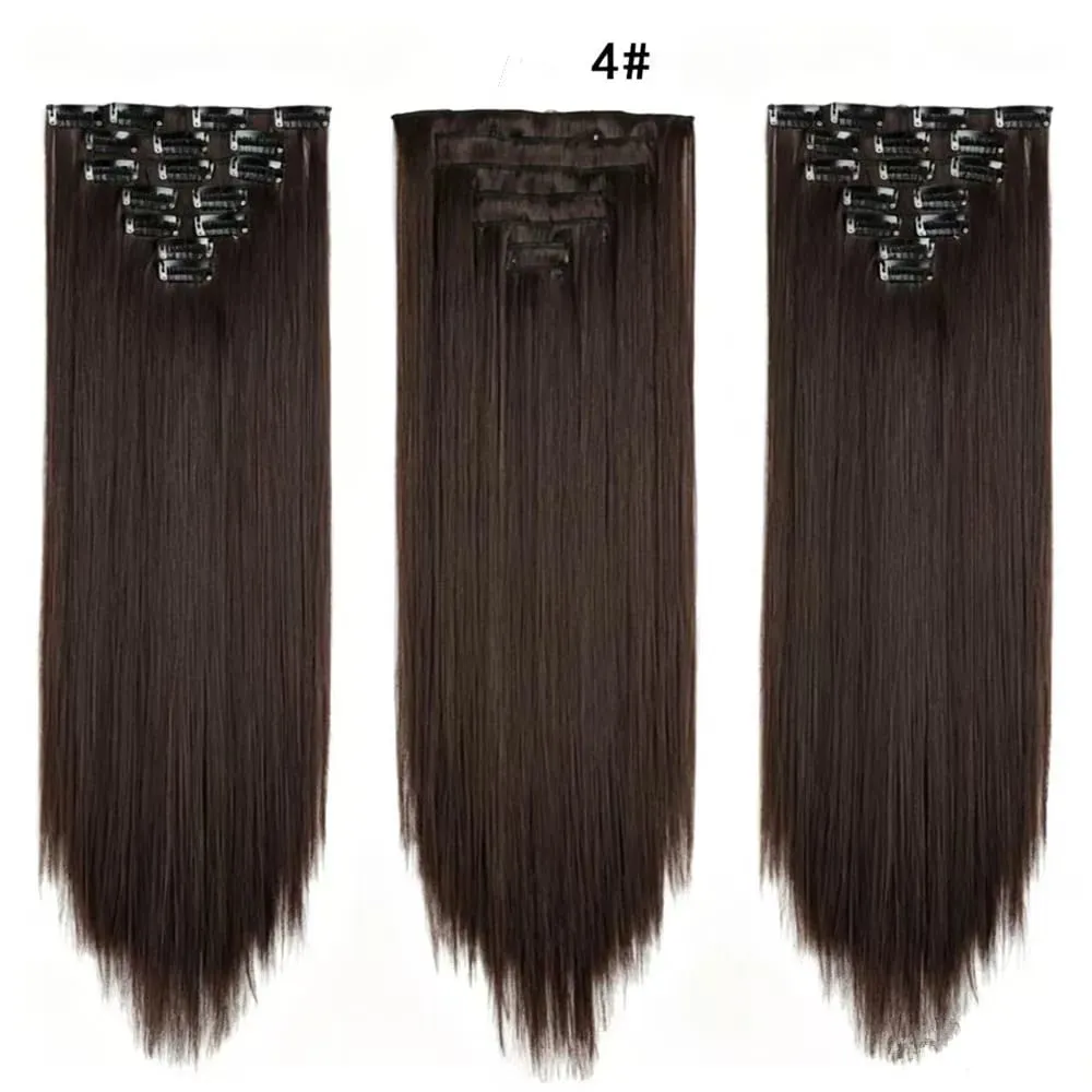 7Pcs 16 Clips Clip In Hair Extensions 150g Long Straight Synthetic Hair Pieces For Women Natural Black Brown Highlight Blonde