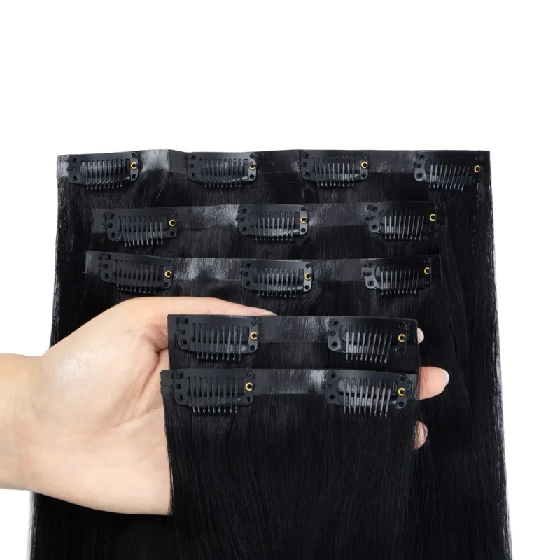 Clip Invisible de PU sin costuras para mujer, cinta de extensión de cabello humano, extensiones con Clip de trama para mujer, 12-24 pulgadas, 100G, 120G, 7 Uds.