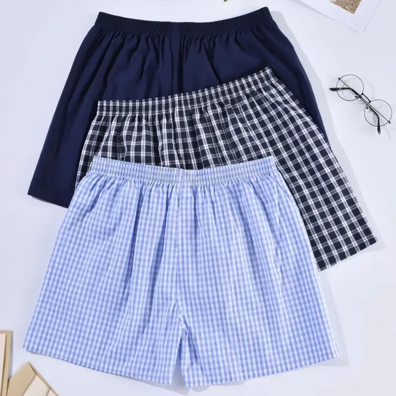 Panlalaking Boxer Shorts Kaswal na Cotton Sleep Underpants Panlalaking Kasuotang panloob Arrow Panties Striped Plaid Maluwag Kumportableng Homewear XL-4XL